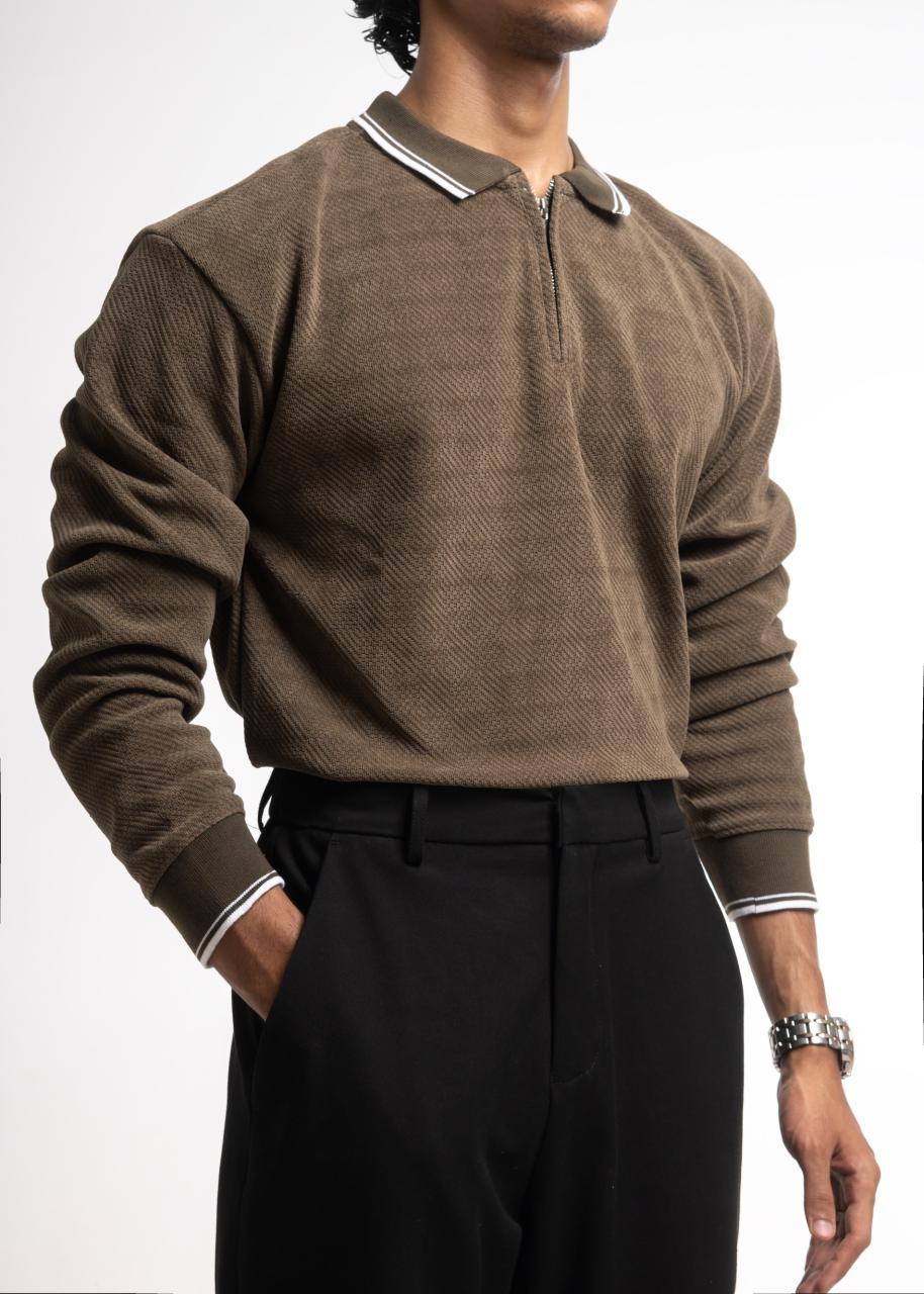 Textured Knit Half-Zip Polo