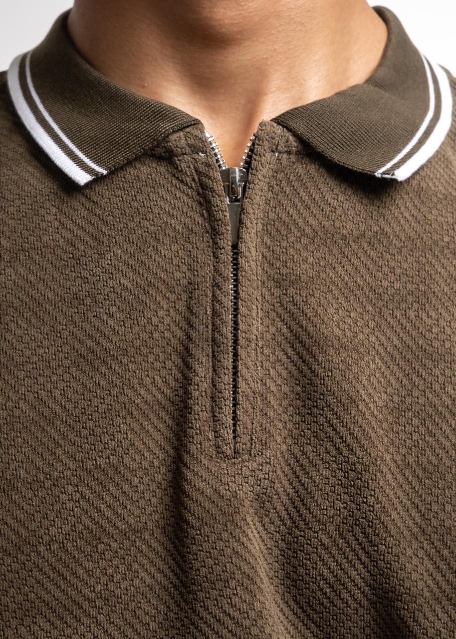Textured Knit Half-Zip Polo