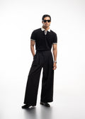 Black Contrast Collar Knit Polo