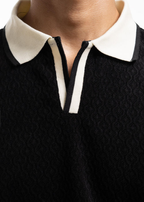Black Contrast Collar Knit Polo