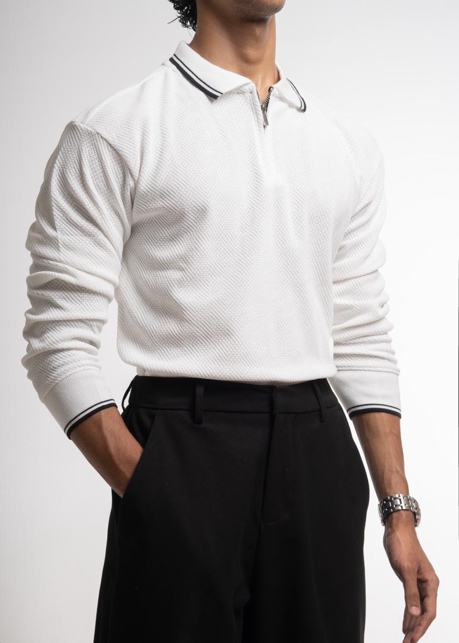 Textured Knit Half-Zip Polo