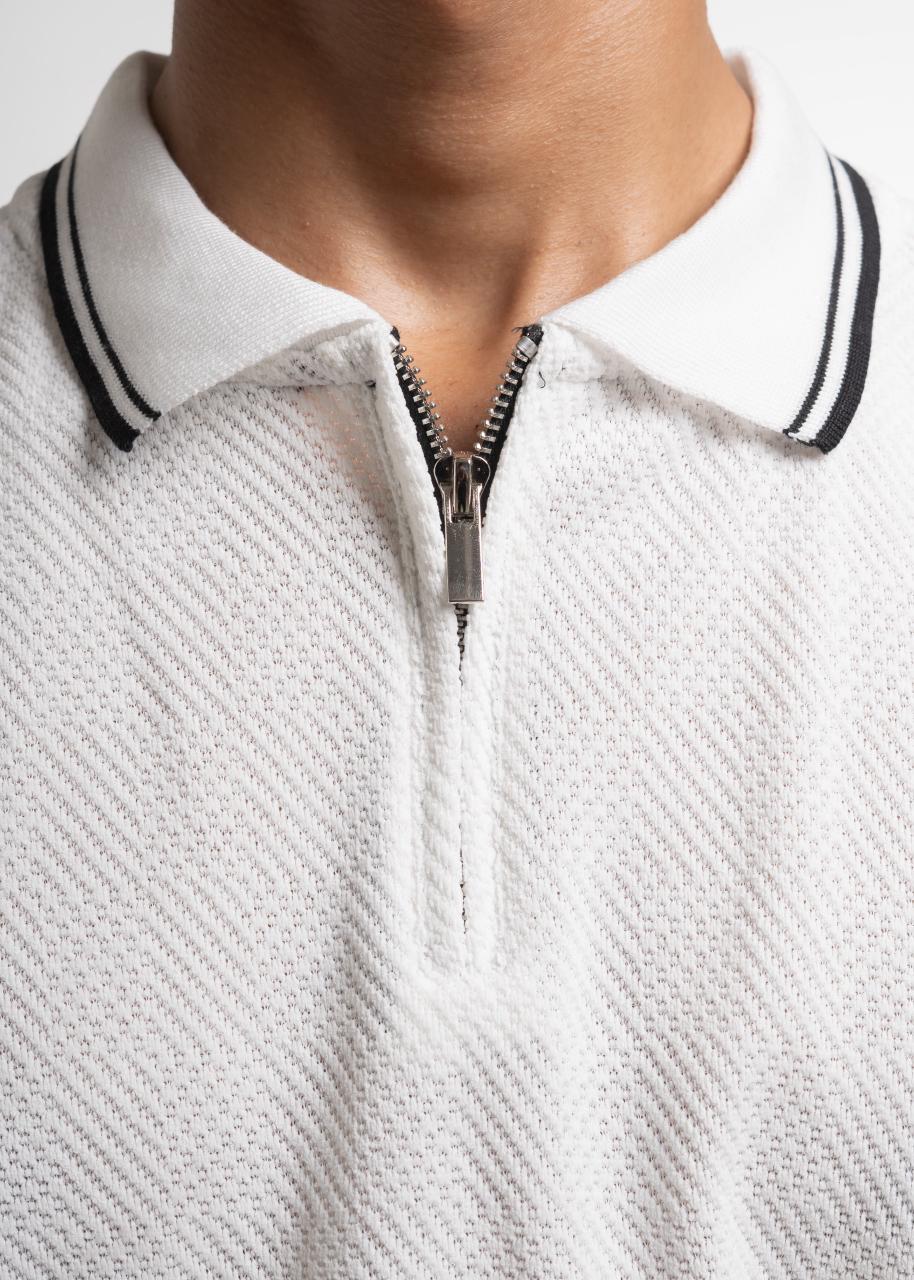 Textured Knit Half-Zip Polo